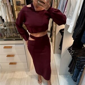 Michael Costello X REVOLVE Cut Out Knit Midi Skirt in Plum